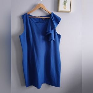Dress Sleeveless Voir Voir  Color Blue Zipper Back Size 18 One Shoulder ruffles